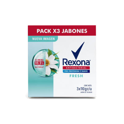Rexona Jabón Antibacterial Fresh Barra 110gr Pack 3und1