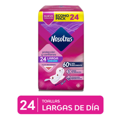 Nosotras Toallas Higiénicas Larga Extra Suave Bolsa 24und1