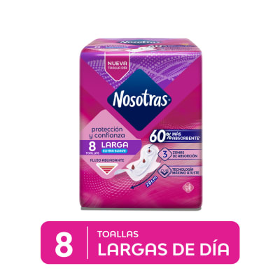 Nosotras Toallas Higiénicas Larga Extra Suave Bolsa 8und1