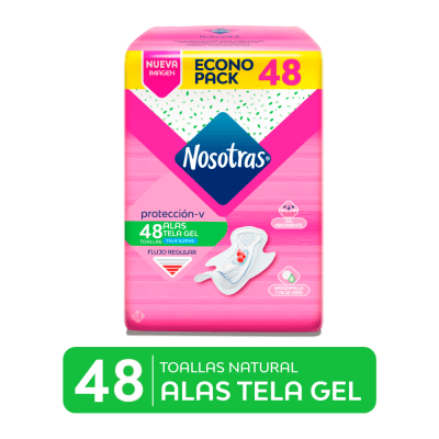 Nosotras Toallas Higiénicas Alas Tela Gel Bolsa 48und
