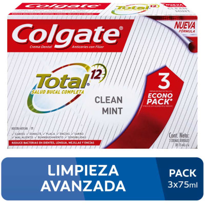Colgate Crema Dental Total 12 Clean Mint 75ml Pack 3und