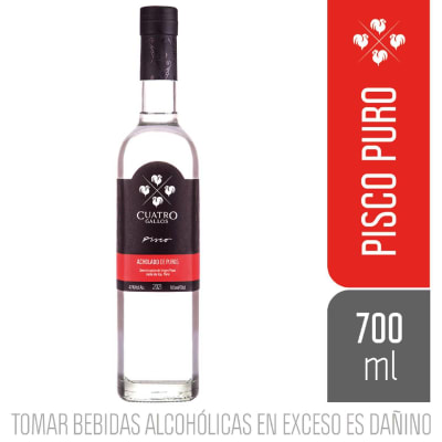Pisco CUATRO GALLOS Puro Acholado Botella 700ml