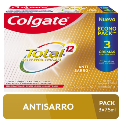 Colgate Crema Dental Total 12 Anti Sarro 75ml Pack 3und