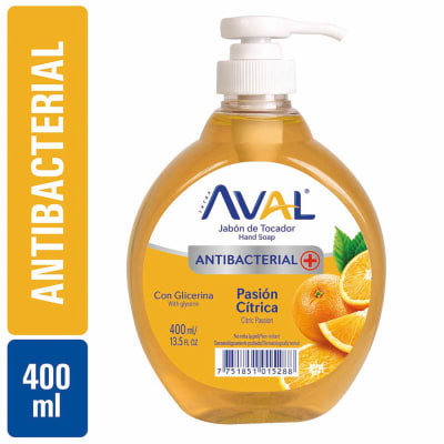 Aval Jabón Liquido Antibacterial Pasión Cítrico Frasco 400ml