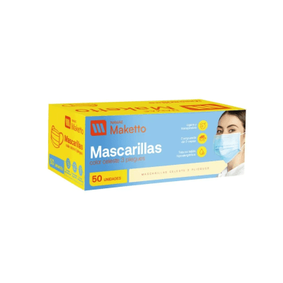 Maketto Mascarillas Celeste 3 Pliegues Caja 50und