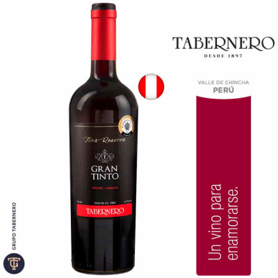 Vino Tinto TABERNERO Gran Tinto Malbec Merlot Reserva Botella 750ml1