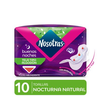Nosotras Toallas Higiénicas Nocturna Natural Bolsa 10und1