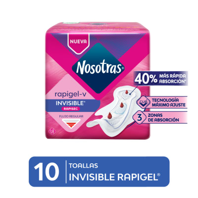 Nosotras Toallas Higiénicas Invisible Rapigel Bolsa 10und1