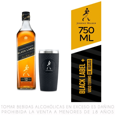 Johnnie Walker Whisky Black Label Botella 750ml + Termo Acero Inoxidable1
