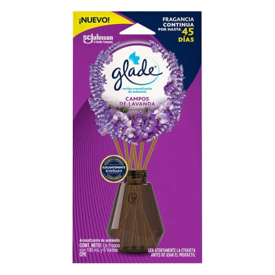 Glade Aromatizante Campos de Lavanda 1 Frasco 100ml + 6 Varitas
