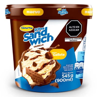 Helado Donofrio de Crema Dono Sandwich Vainilla Pote 900ml