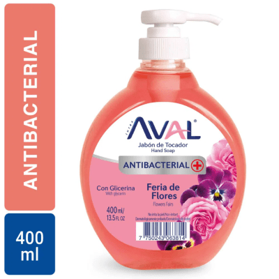 Aval Jabón Líquido Antibacterial Feria de Flores Frasco 400ml