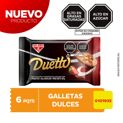 San Jorge Duetto Galleta Sabor Vainilla y Mermelada Pack 6und