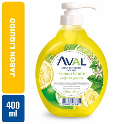 Aval Jabón Líquido Antibacterial Fresco Limón Frasco 400ml