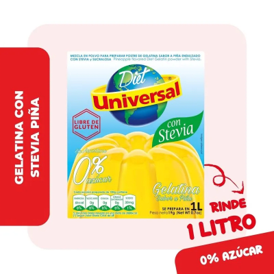 Universal Gelatina con Stevia Sabor Piña Caja 19gr