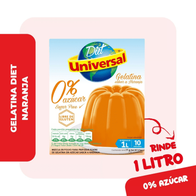 Universal Gelatina 0% Azúcar Sabor Naranja Caja 19gr1