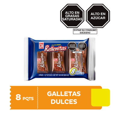 GN Rellenitas Galleta Sabor Chocolate Pack 8und