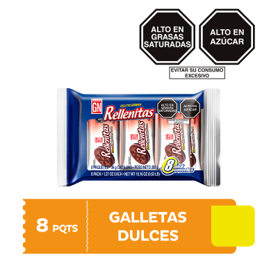 GN Rellenitas Galleta Sabor Chocolate Fresa Pack 8und