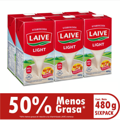 Laive Leche Vitaminizada Light Caja 480gr Pack 6und
