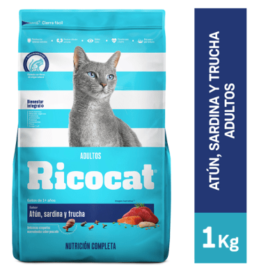 Ricocat Adultos Sabor Atún, Sardina y Trucha Bolsa 1kg1