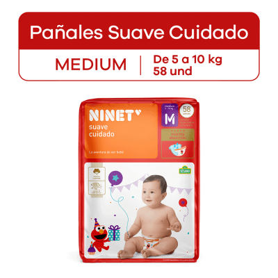 Ninet Pañal Suave Cuidado Talla M Bolsa 58und1