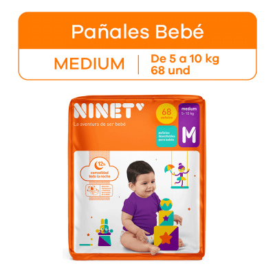 Ninet Pañal Desechable Talla M Bolsa 68und1