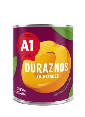 A1 Duraznos en Mitades en Almíbar Lata 820gr