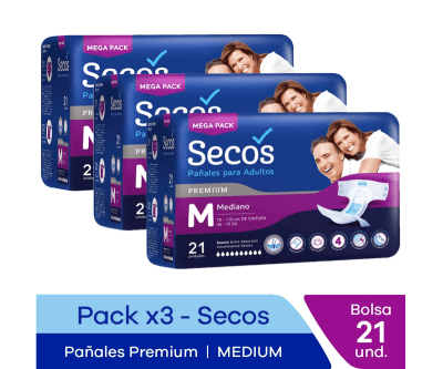 Secos Pañal Premium Talla M Pack 3und1