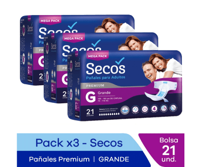 Secos Pañal Premium Talla G Pack 3und1