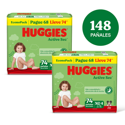 Huggies Pañal Active Sec Talla XG Pack 2und1