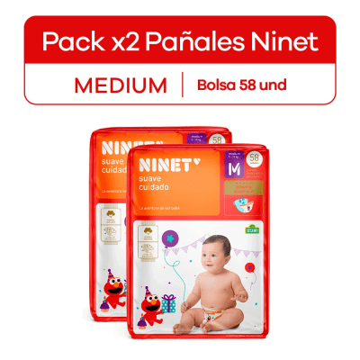 Ninet Pañal Suave Cuidado Talla M Pack 2und1