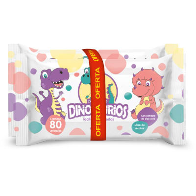 Dinosaurios Toallitas Húmedas Bolsa 80und Pack 2und