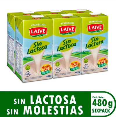 Laive Leche Vitaminizada sin Lactosa Caja 480gr Pack 6und