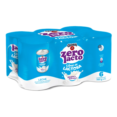 Gloria Leche Zerolacto Lata 390gr Pack 6und