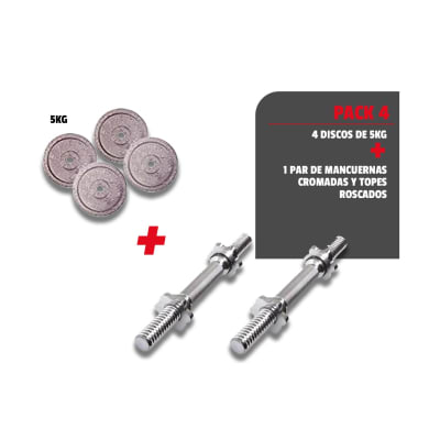 PAR MANCUERNAS CROMADAS + 20 KG DISCOS DE FIERRO IMPORTADOS1