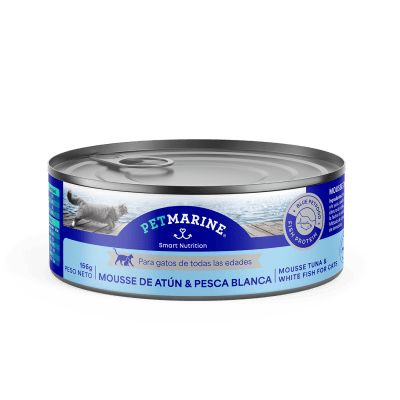 Pet Marine Lata Gato Moussse Atún y Pescado Blanco 156 Gr.1