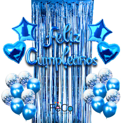 Set cortina globos feliz cumpleaños azul
