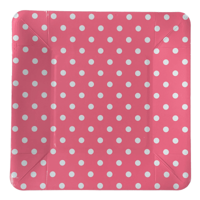 plato polka cuadrado rosa x10