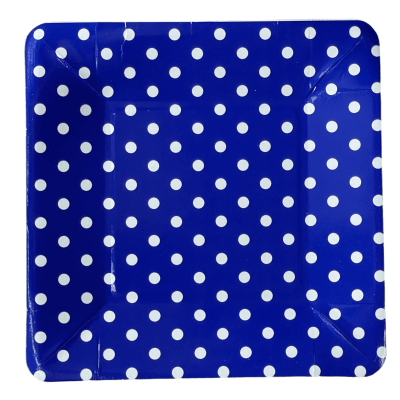 plato polka cuadrado azul x10