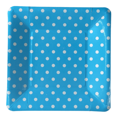 plato polka cuadrado celeste x10