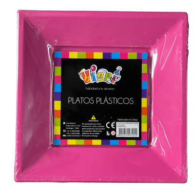 plato plástico cuadrado fucsia x6