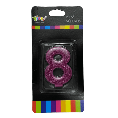 Vela glitter fucsia n8