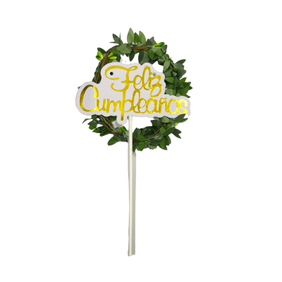 Deco Torta feliz cumpleaños hojas