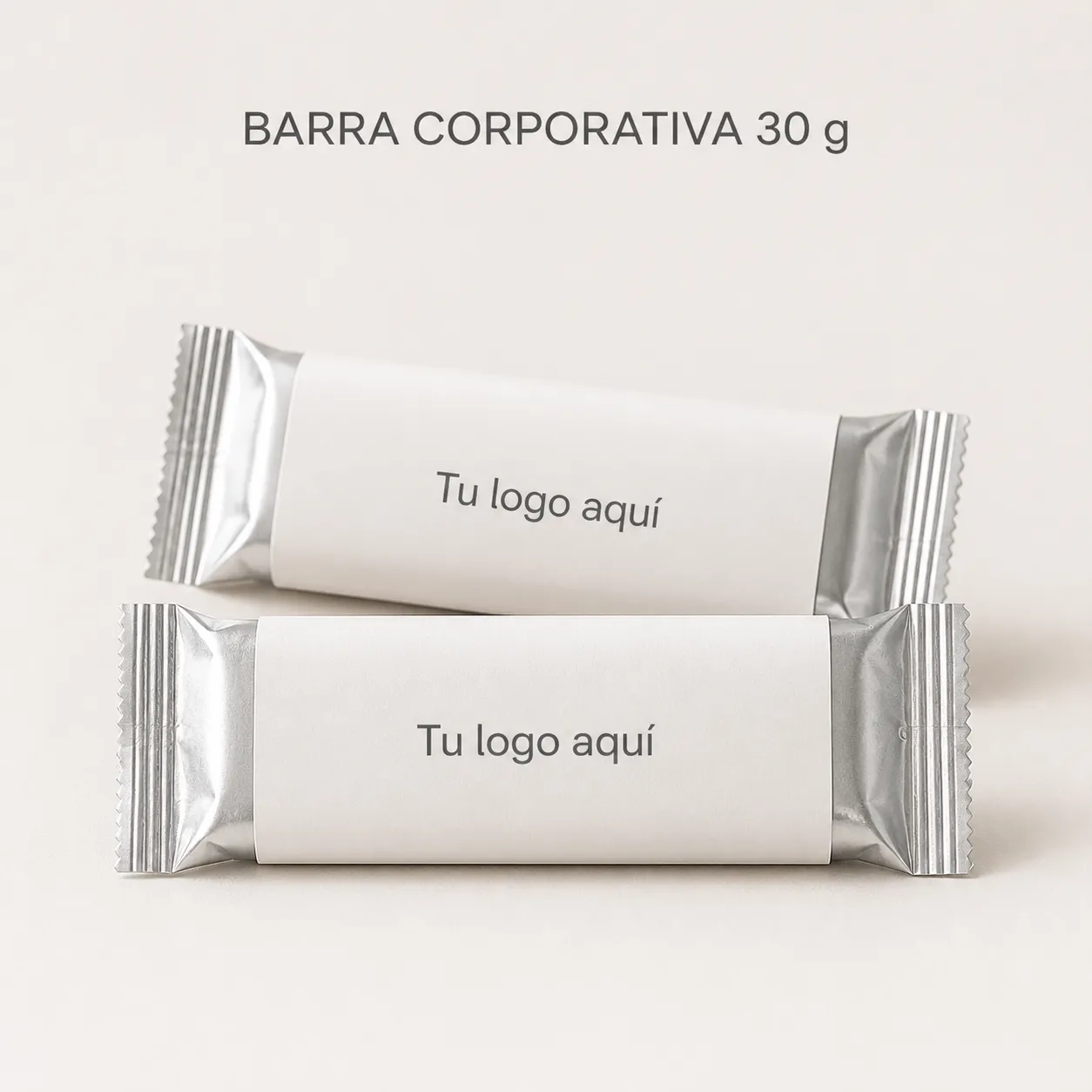Barra corporativa de chocolate de 30 g en flowpack con faja personalizable