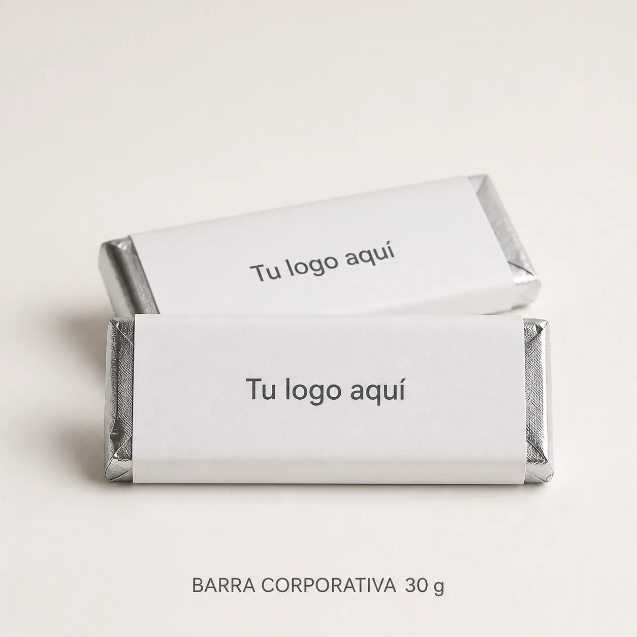 Barra corporativa de chocolate de 30 g con envoltorio de papel personalizable