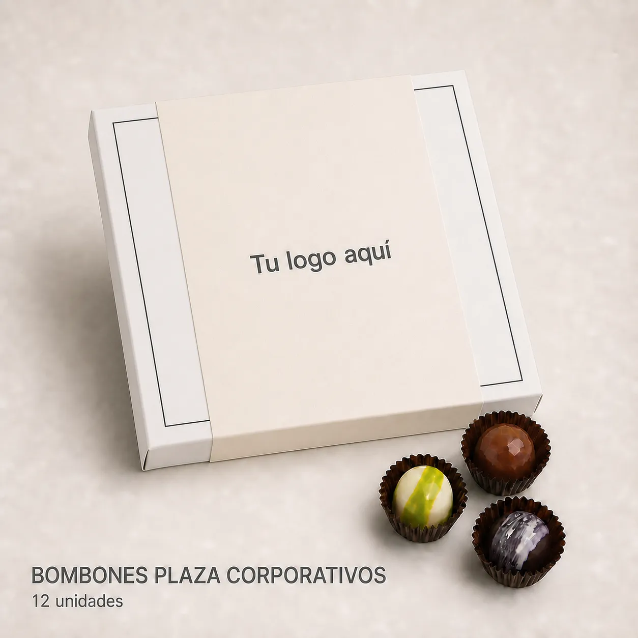 Caja corporativa de Bombones Plaza de 12 unidades de Chocolates Ignis Terra