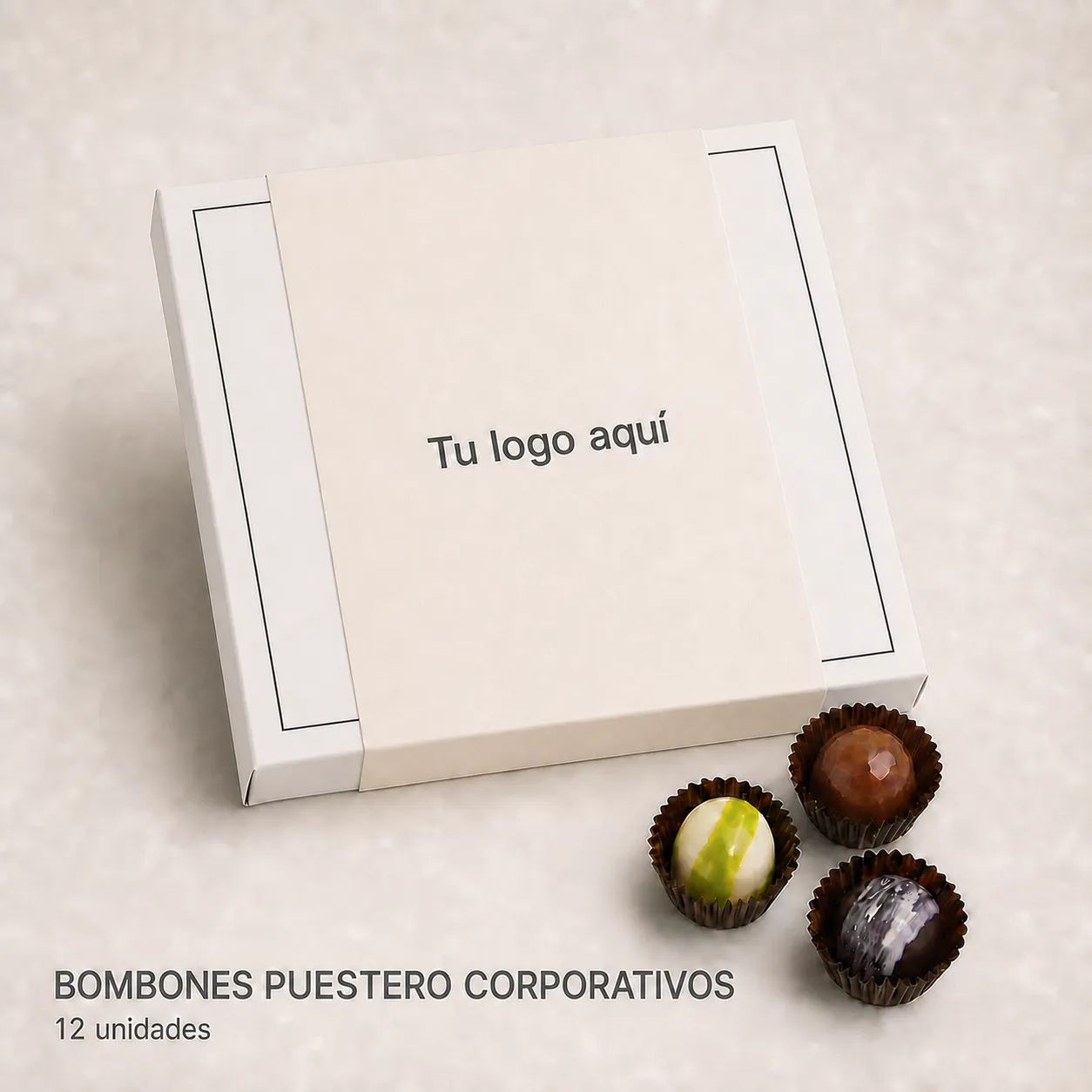 Caja corporativa de Bombones Puestero de 12 unidades de Chocolates Ignis Terra