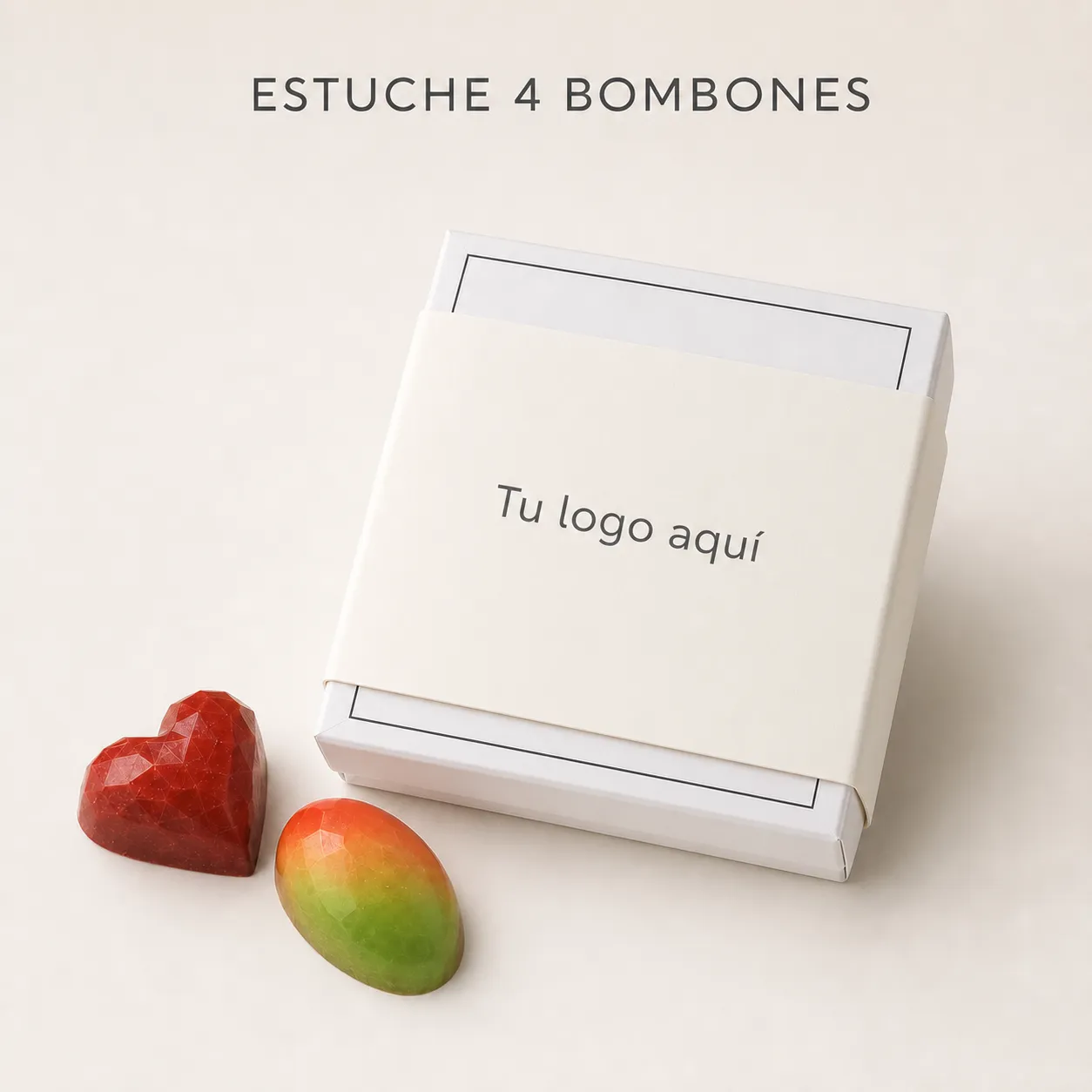 Estuche corporativo de 4 bombones con faja personalizable de Chocolates Ignis Terra