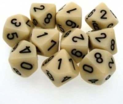 Chessex set de 10 Opaque Ivory/black d101