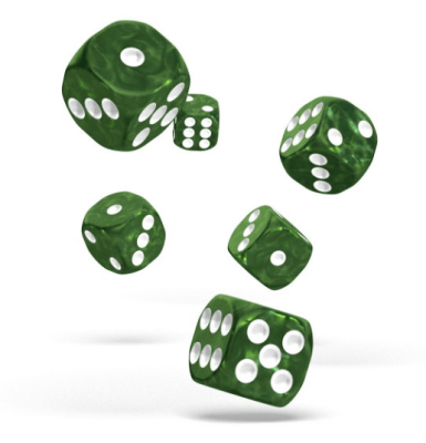 Oakie Doakie - D6 Dice 16mm Marble (12) - GREEN1